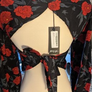 NEW Nastygal Square-Neck Floral Print Blouse